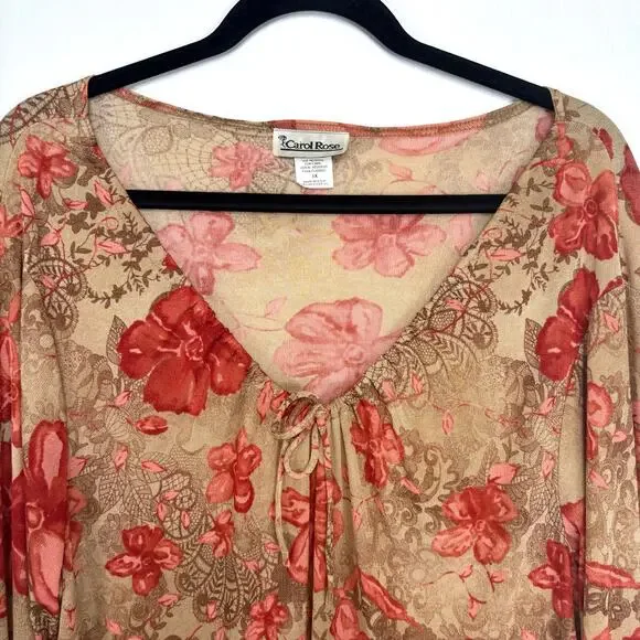Vintage Carol Rose Floral Y2K Top Size 1X - Picture 2 of 10